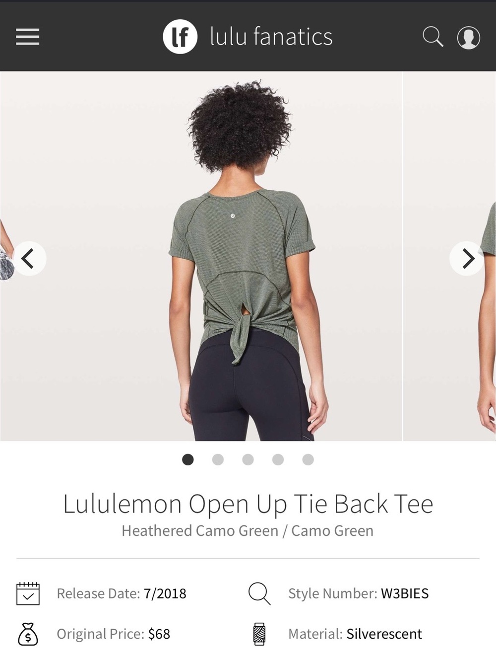 Lululemon Open Up Tie Back Tee - Heathered Camo Green - Size 8-10